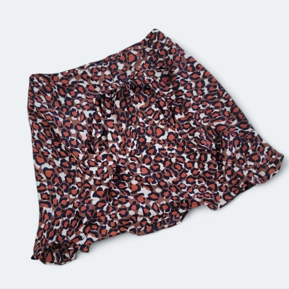 Umgee Brown Navy Leopard Print Ruffle Skirt With Tie Size Medium - Picture 1 of 13